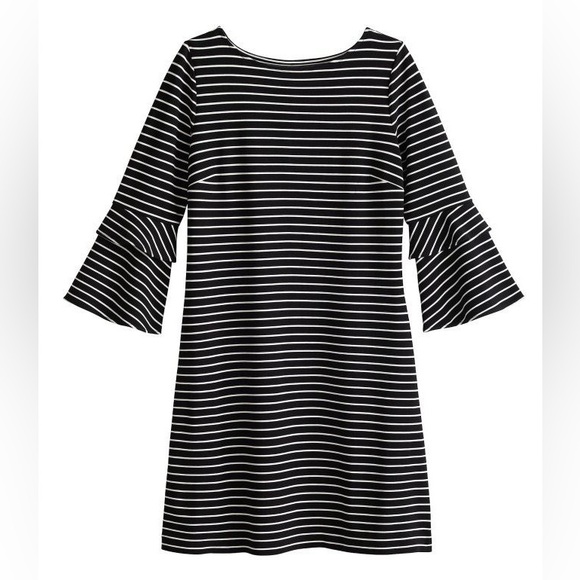 Ann Taylor Striped Ponte Flare Sleeve Dress | Size Small - Picture 4 of 12